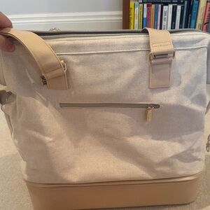 BEIS Two-Tone Canvas Travel Tote in Beige and Tan
